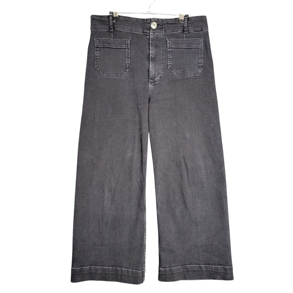 PILCRO Black The Day Tripper Wide Leg Cropped High Rise Denim Blue Jeans SIZE 32